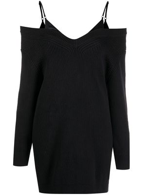 Alexander Wang V-NECK SWEATER DRESS WITH SATIN CAMI - Black