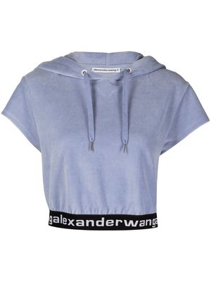 Alexander Wang velour logo-waistband hoodie - Blue
