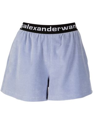 Alexander Wang velour logo-waistband track shorts - Blue