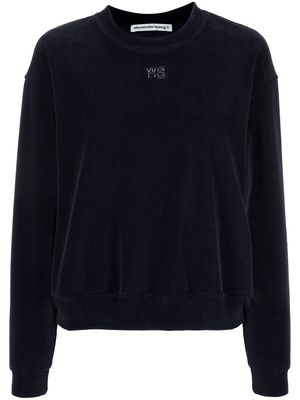 Alexander Wang velvet crystal-logo sweatshirt - Black