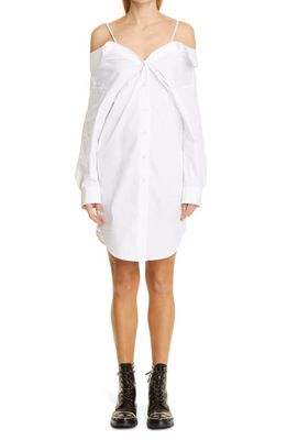 alexanderwang.t Cold Shoulder Long Sleeve Cotton Shirtdress in Bright White
