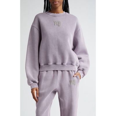 alexanderwang.t Women's Essential Cotton Blend Fleece Logo Sweateshirt in Acid Pink Lavender 