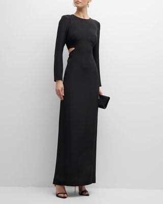 Alexandra Cutout Long-Sleeve Silk Crepe Gown