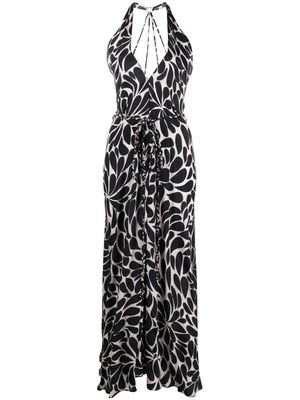 Alexandra Miro abstract-print backless maxi dress - Black