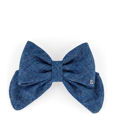 Alexandre de Paris Denim Bow Barrette in Blue 