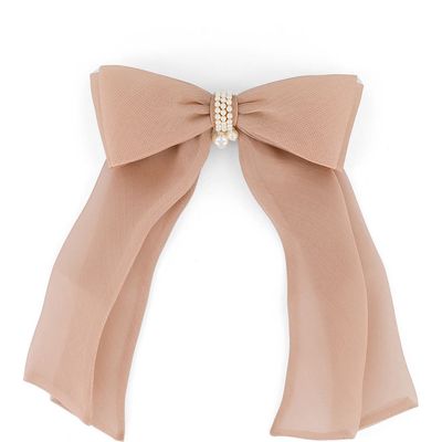 Alexandre de Paris Silk Bow Barrette in Beige 