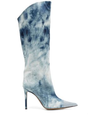 Alexandre Vauthier 105mm snow-printed denim boots - Blue