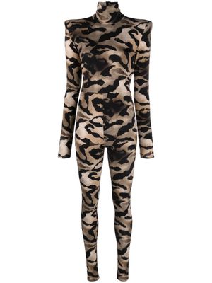 Alexandre Vauthier animal-print velvet jumpsuit - Brown