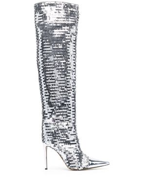 Alexandre Vauthier Clem sequinned knee-high boots - Silver