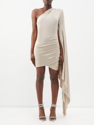 Alexandre Vauthier - Draped One-shoulder Ruched-jersey Mini Dress - Womens - Beige