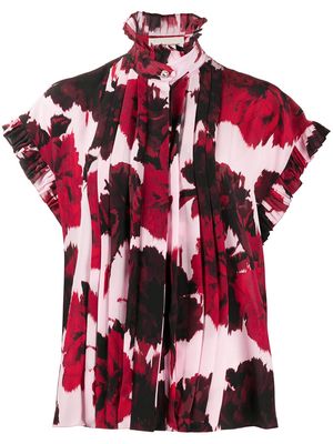 Alexandre Vauthier floral print ruffle neck shirt - Red