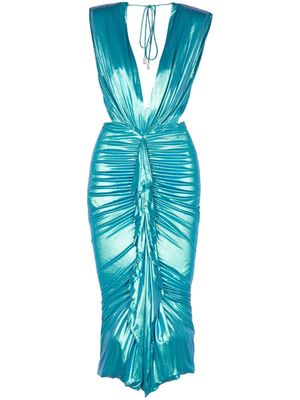 Alexandre Vauthier foiled drape-detailing dress - Blue