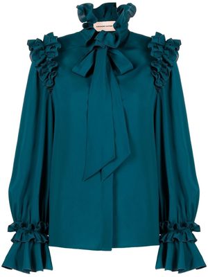 Alexandre Vauthier frilled high neck blouse - Blue
