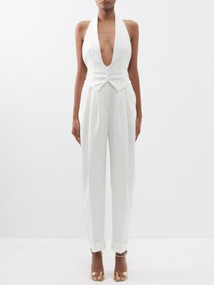 Alexandre Vauthier - Halterneck Tailored Wool Waistcoat Jumpsuit - Womens - White