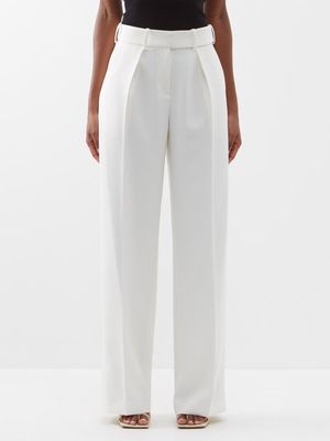 Alexandre Vauthier - High-rise Pleated Crepe Wide-leg Trousers - Womens - Off White