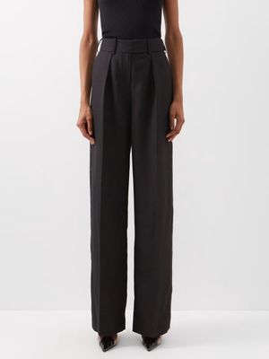 Alexandre Vauthier - High-rise Pleated Wool-twill Trousers - Womens - Black
