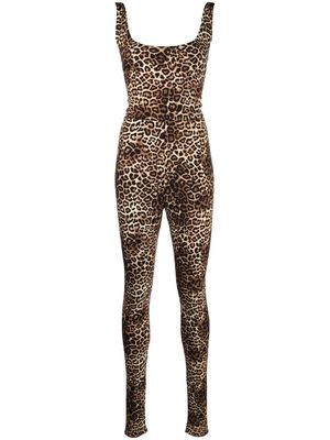Alexandre Vauthier leopard-print V-back jumpsuit - Brown