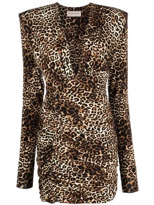 Alexandre Vauthier leopard-print V-neck mini dress - Brown