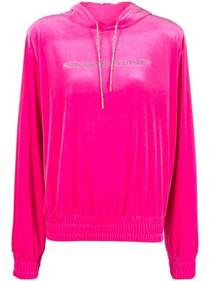 Alexandre Vauthier logo-appliqué velvet hoodie - Pink