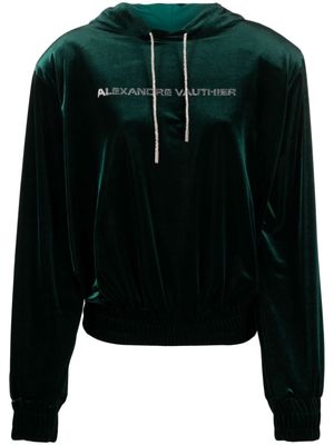 Alexandre Vauthier logo-print velour hoodie - Green