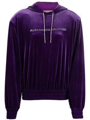 Alexandre Vauthier logo-print velour hoodie - Purple