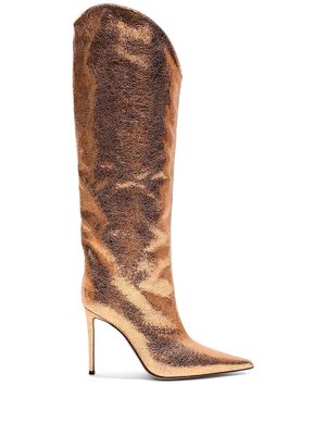 Alexandre Vauthier metallic-finish 105mm leather boots - Gold