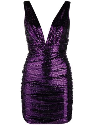 Alexandre Vauthier metallic ruched V-neck dress - Purple