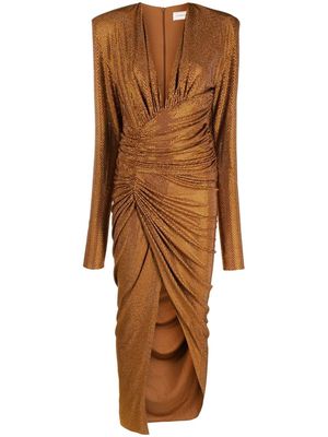 Alexandre Vauthier microcrystal-embellished ruched gown - Brown