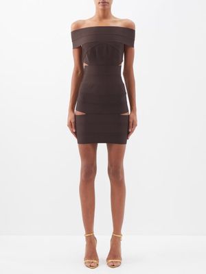 Alexandre Vauthier - Off-the-shoulder Cutout Jersey Mini Dress - Womens - Dark Brown