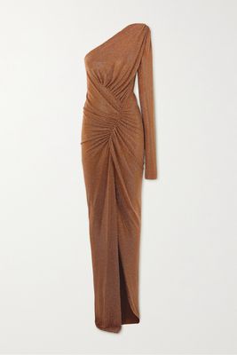 Alexandre Vauthier - One-shoulder Ruched Crystal-embellished Stretch-jersey Gown - Metallic
