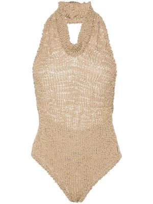 Alexandre Vauthier open-back crochet bodysuit - Neutrals