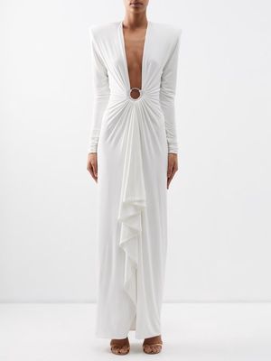 Alexandre Vauthier - Padded-shoulder Ring-embellished Jersey Gown - Womens - White