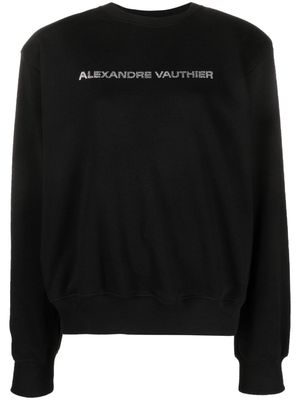Alexandre Vauthier rhinestone-logo shoulder-pad sweatshirt - Black