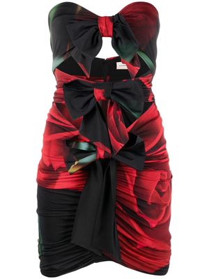 Alexandre Vauthier rose-print bow-detail minidress - Black