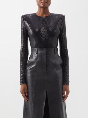 Alexandre Vauthier - Sequinned Long-sleeved Bodysuit - Womens - Black