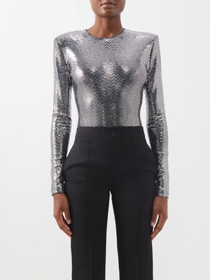 Alexandre Vauthier - Sequinned Long-sleeved Bodysuit - Womens - Silver