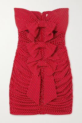 Alexandre Vauthier - Strapless Bow-embellished Cutout Polka-dot Stretch-jersey Mini Dress - Red