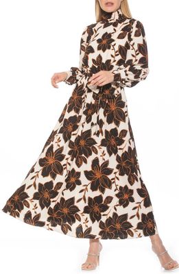 Alexia Admor Saliah Mockneck Blouson Sleeve Dress in Fall Etched Floral
