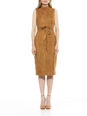 Alexia Admor Women's Kay High Neck Front Slit Sheath Dress in Brown Suede