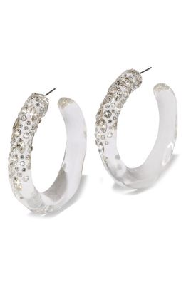 Alexis Bittar Confetti Crystal Lucite Hoop Earrings in Crystal/Clear