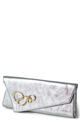 Alexis Bittar Twisted Angular Metallic Leather Clutch in Silver