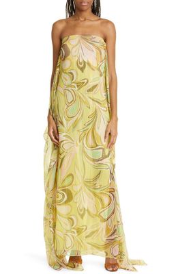 ALEXIS Cami Print Metallic Strapless Silk Maxi Dress in Golden