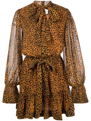 Alexis leopard-print ruffle dress - Orange