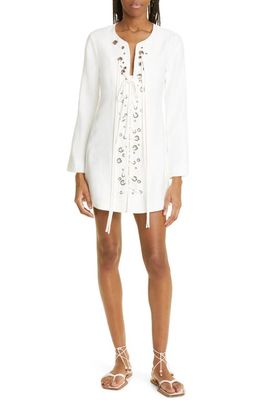 ALEXIS Marlena Lace-Up Long Sleeve Shift Dress in White
