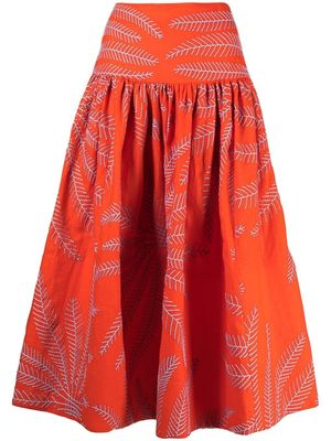 Alexis printed linen-blend midi skirt - Orange