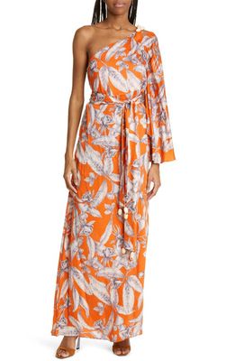 ALEXIS Randi Floral Print One-Shoulder Long Sleeve Maxi Dress in Maldive Orange