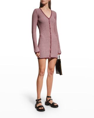 Alexis Ribbed Button-Front Mini Sweater Dress