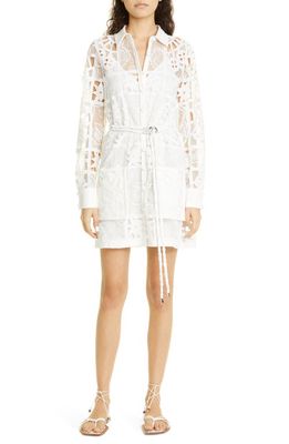 ALEXIS Tali Lace Long Sleeve Mini Shirtdress in White French Lace