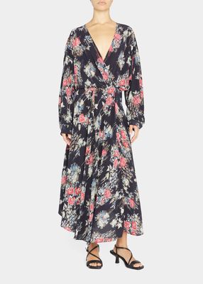 Aleyna Floral Long-Sleeve Maxi Wrap Dress