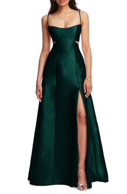 Alfred Sung Cutout Satin Gown in Evergreen